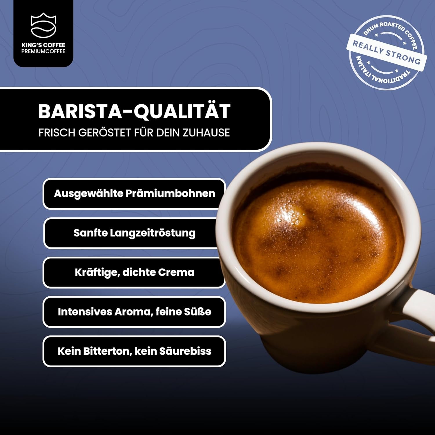 KING'S COFFEE - AMESTEC RS ESPRESSO - 1 kg silná a aromatická zrnková káva - káva s nízkou kyselostí - celozrnná káva - pražení malých dávek z Itálie - zrna espressa pro plně automatické stroje a portafiltrační stroje