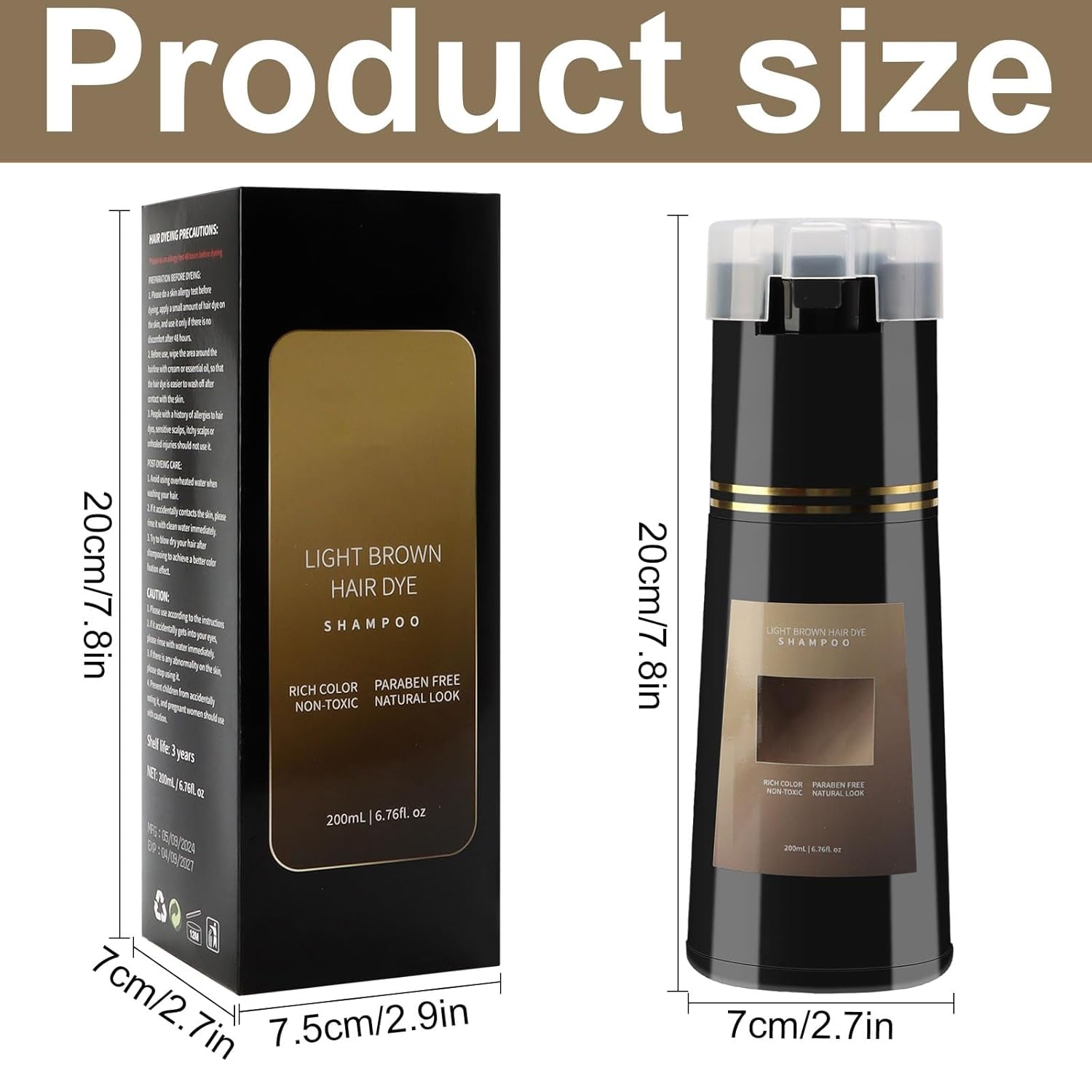 Šampon pro barvu vlasů, šampon pro okamžitou barvu 3 v 1, šampon pro okamžitou péči o vlasy, šampon pro černou barvu vlasů, šampon pro barvu vlasů (světle hnědý) Naty Shop Hair Dye