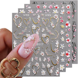JMEOWIO 3D Nálepka na nehty Blume Nálepka na nehty Selbstklebend Nagelaufkleber 5D Stereoskopické jarní letní květinové dekorace Nageldesign Zubehör 4 Blatt