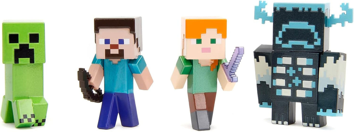 Sada postaviček Jada Toys Minecraft (4 kusy) Vyrobeno z kovu - Sběratelské figurky Minecraft Caves & Cliffs (Steve, Alex, Creeper a Warden) pro hráče a sběratele 8+ 6 cm každá akční figurka Naty Shop