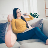 Polštář na čtení, Polštář do postele, Polštář pro dospělé Extra velký na záda 70x50 cm na čtení s odnímatelným rolákem na krk a opěrným ramenem, Pohodlný polštář na čtení na postel a pohovku (růžový, Extra velký)