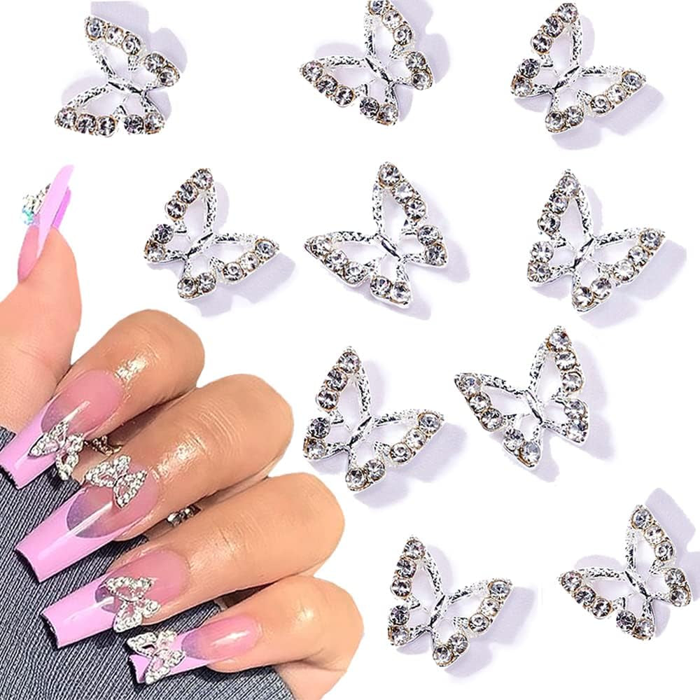 10 kusů slitiny Butterfly nail Charms Kovové nail art přívěsky pro diamanty nehty drahokamy zdobení nehtů zdobení nehtů výroba šperků