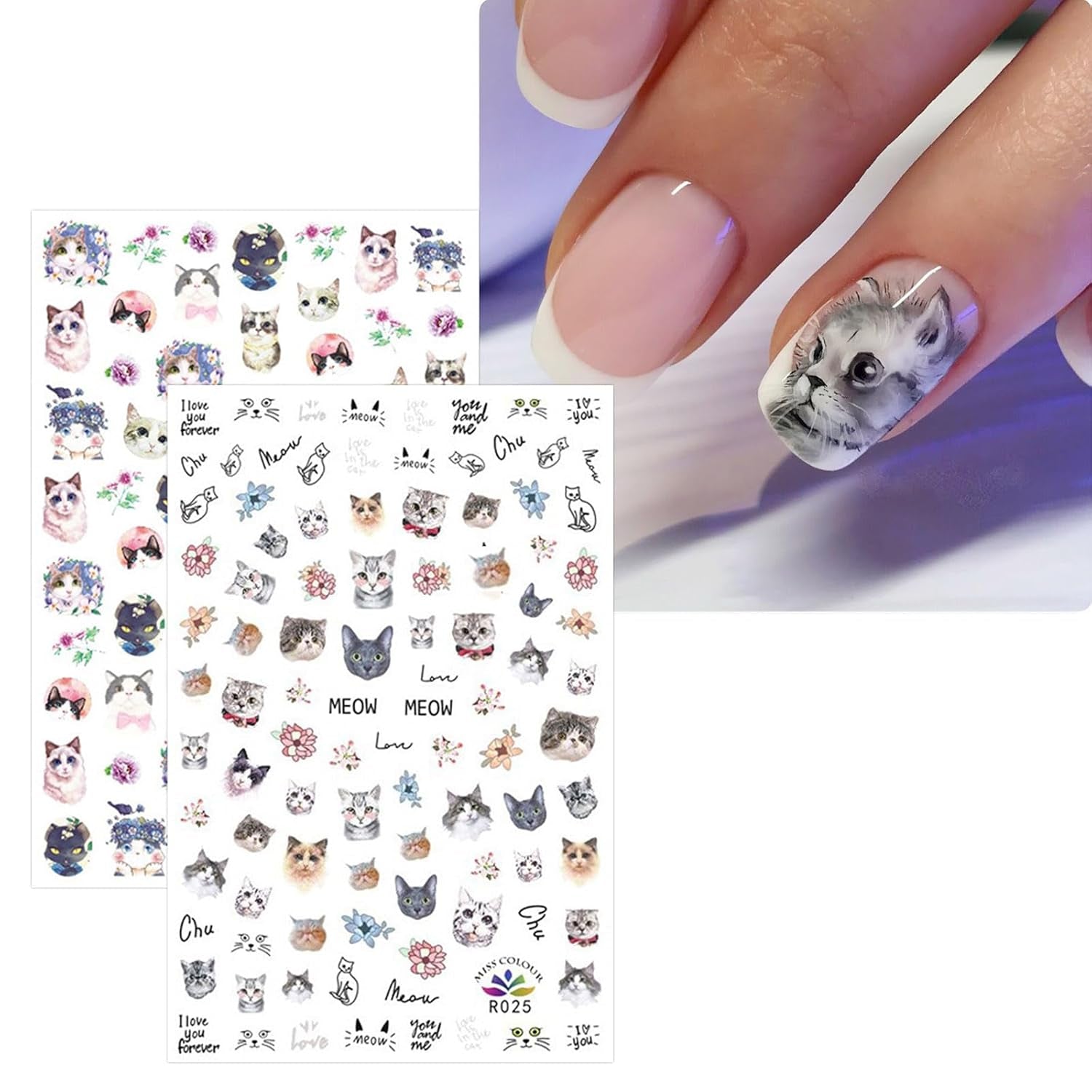 JMEOWIO Nálepka na nehty Tierische 8 Blatt Nálepka na nehty Selbstklebend Nagelaufkleber Katze Niedlich Dekoration Nageldesign Zubehör