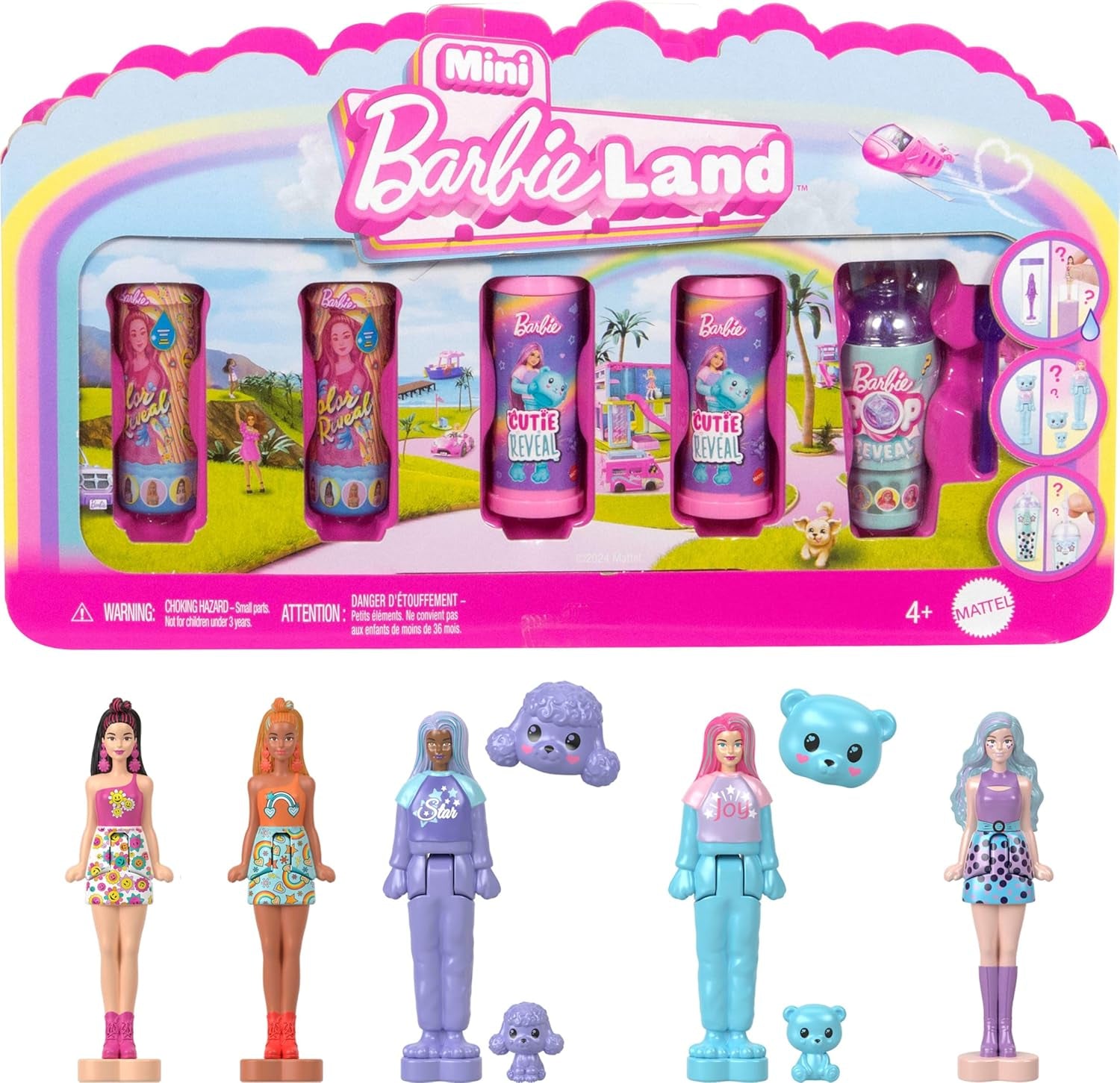 Barbie Mini Barbieland Sada 5 panenek Fashionistas, přibl. Minipanenky s výškou 3,8 cm v rukávech na rtěnku Sada překvapení (styly se mohou lišit), 4 balení panenek JBD26 Naty Shop