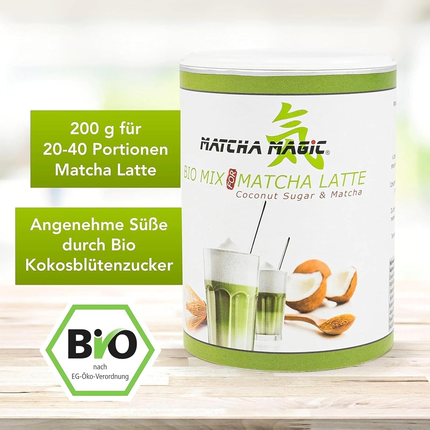 Matchamagic - Bio prášek matcha latte z Japonska s cukrem z kokosových květů pro lahodný čaj