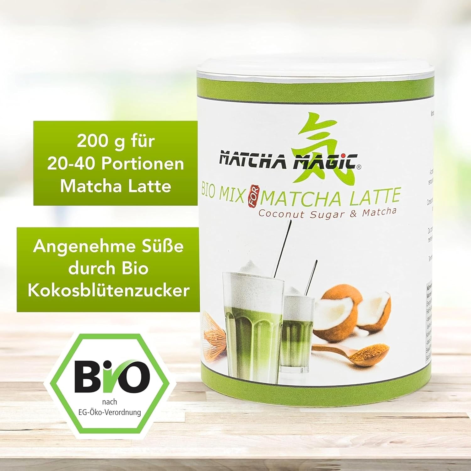 Matchamagic - Bio prášek matcha latte z Japonska s cukrem z kokosových květů pro lahodný čaj