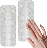 12 Größen Nail Art Perlen, Flache Perlen, Nail Art Accessoires, Halbkreis Nagelperlen, Weiße Nail Charms Und Glitzersteine ​​​​Nägel Für Nail Art Design, DIY Basteln, Alltag, Hochzeit (2 krabičky)