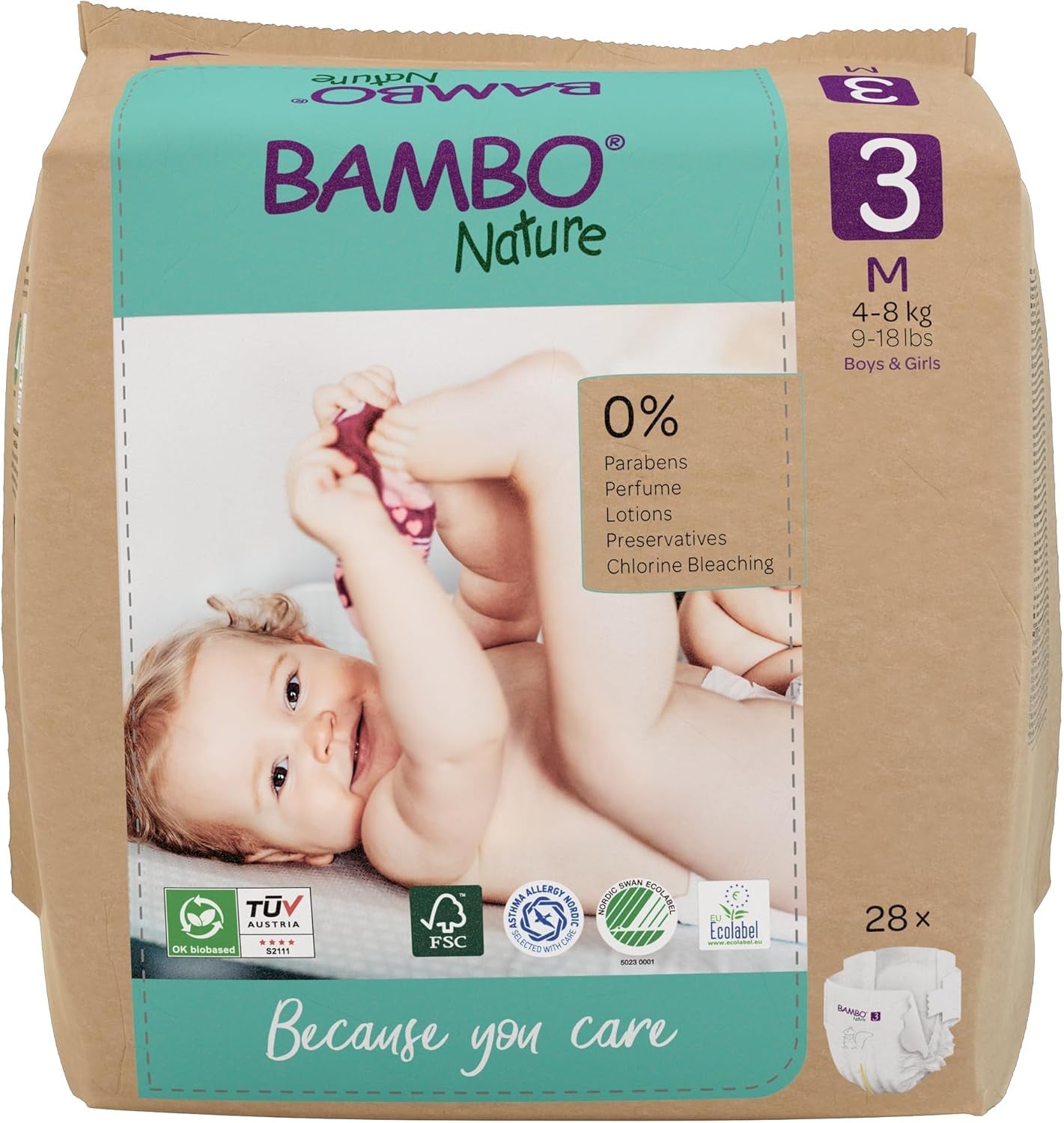 Dětské plenky Bambo Nature, velikost 1 (2-4 kg), 132 Count Moon Box | Prémiové plenky s vylepšenou ochranou proti protečení | Maximální pohodlí a svoboda pro novorozence | Dermatologicky testované plenky