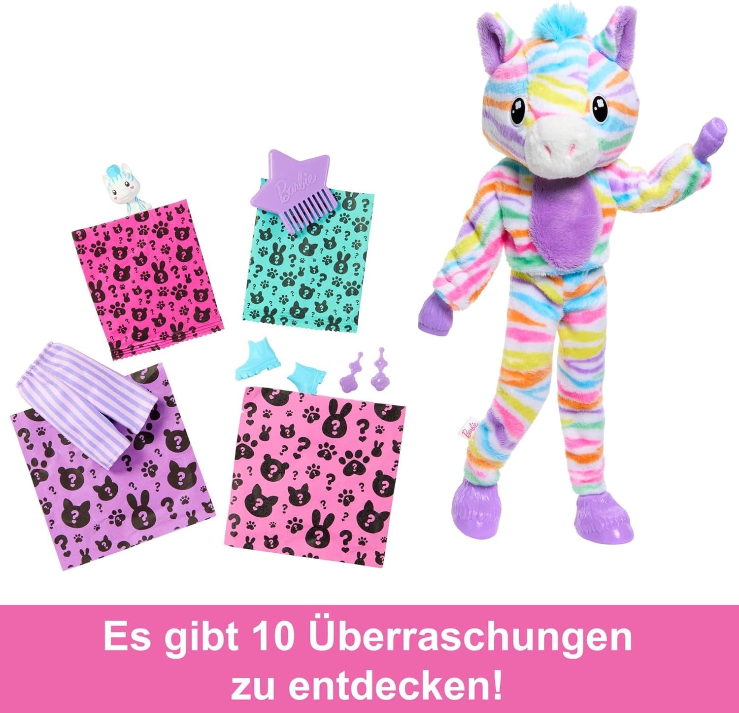 Panenka Barbie Cutie Reveal a doplňky, plyšový obleček Rainbow Zebra a 10 překvapení měnících barvu, řada Color Dream, 39 HRK