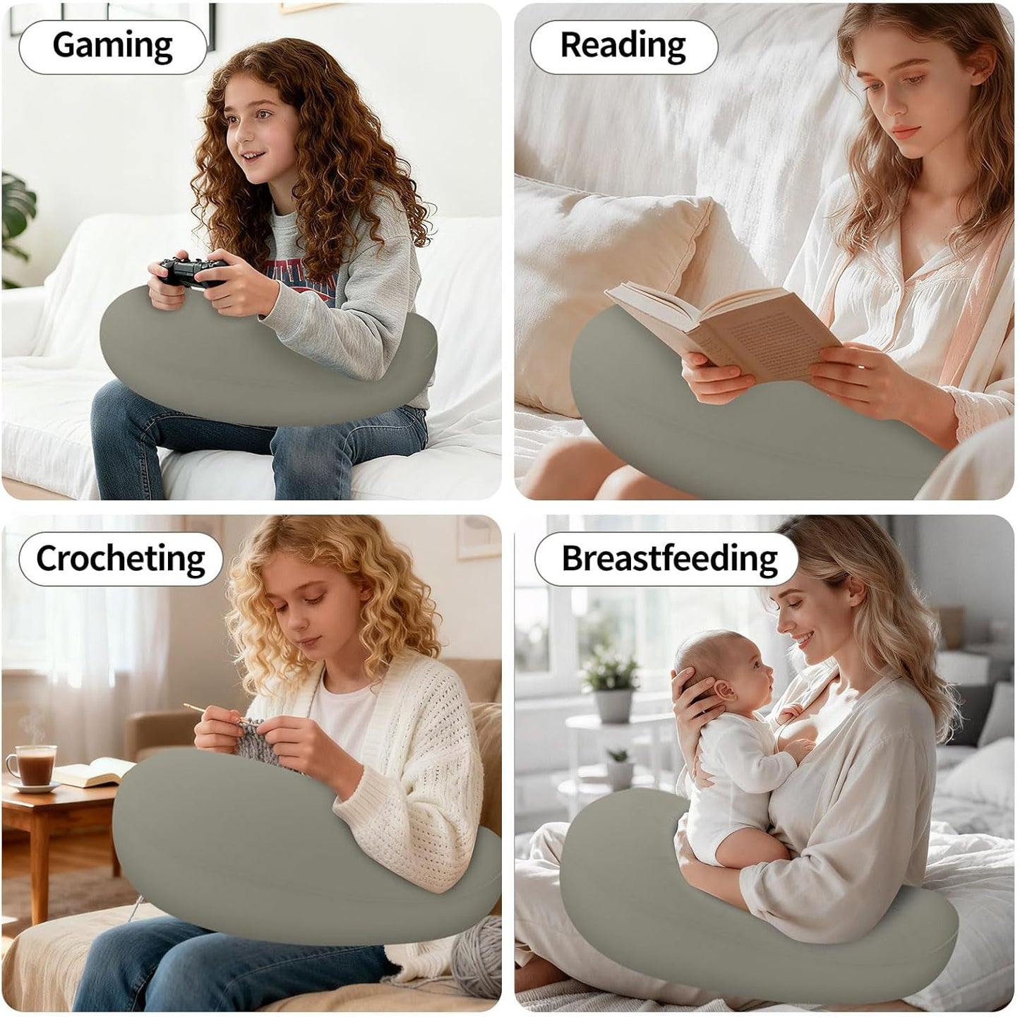 Polštář na čtení a herní polštář, přenosný nafukovací polštář na čtení s úložným vakem, ergonomický háčkovaný polštář na čtení, hraní, háčkování a práci