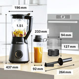 Bosch Standmixer Vitapower Serie 4 MMB6177S, Edelstahl-Klingen Made in Germany, 1,5L Thermosafe Glasbehälter, 0,6L To-Go-Flasche, Stopfer, Universalzerkleinerer, 30 000 U/Min, 1200 W, Silver Kitchen Naty Shop