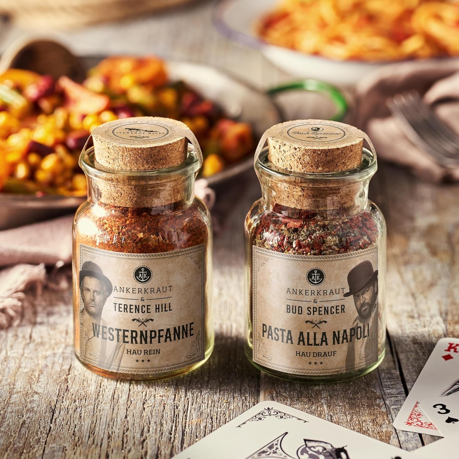 Ankerkraut Bud Spencer & Terence Hill Bagaluten Gewürz-Box, mit western pfanne and Pasta alla Napoli, Geschenk-Set, lecker kochen, 195 g Gewürze Inhalt