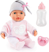 Bayer Design 93829AA Interaktivní panenka My Piccolina s funkcí, Mluvící panenka, Pohybuje ústy, 38 cm, Dudlík, Dětská lahvička, Růžová, Šedá