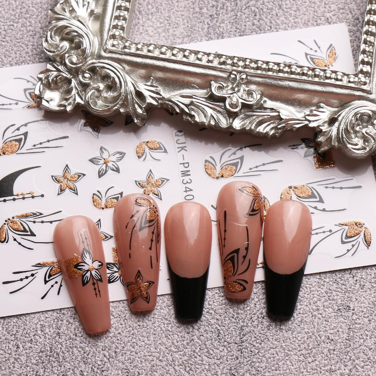 JMEOWIO Nálepka na nehty Blumen Glitzer 9 Blatt Nálepka na nehty Selbtklebend Nagelaufkleber Frühling Letní Blumen Dekoration Nageldesign Zubehör