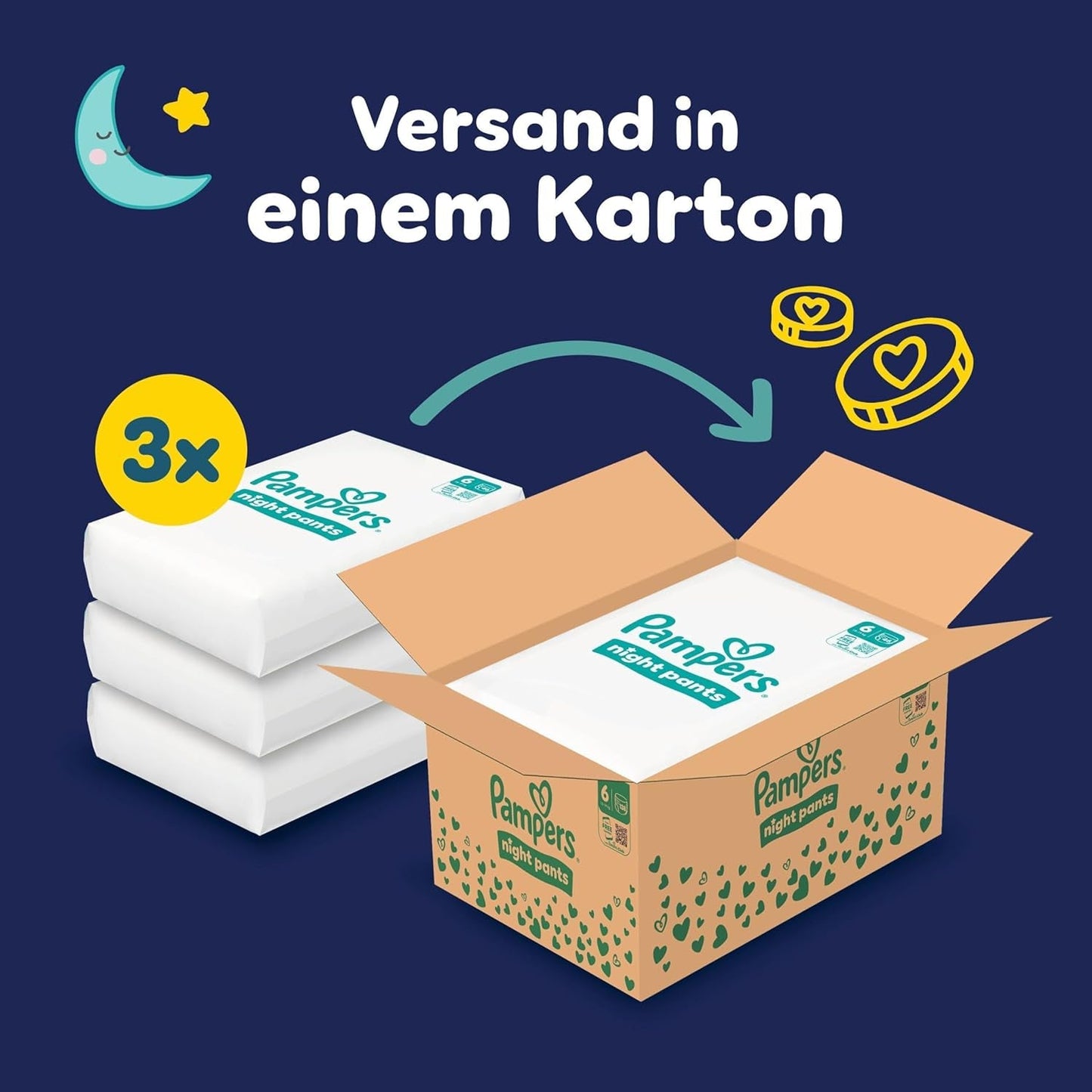 Pleny Pampers Night Pants velikost 6, 138 kusů, 13kg-19kg, poskytují extra ochranu po celou noc.
