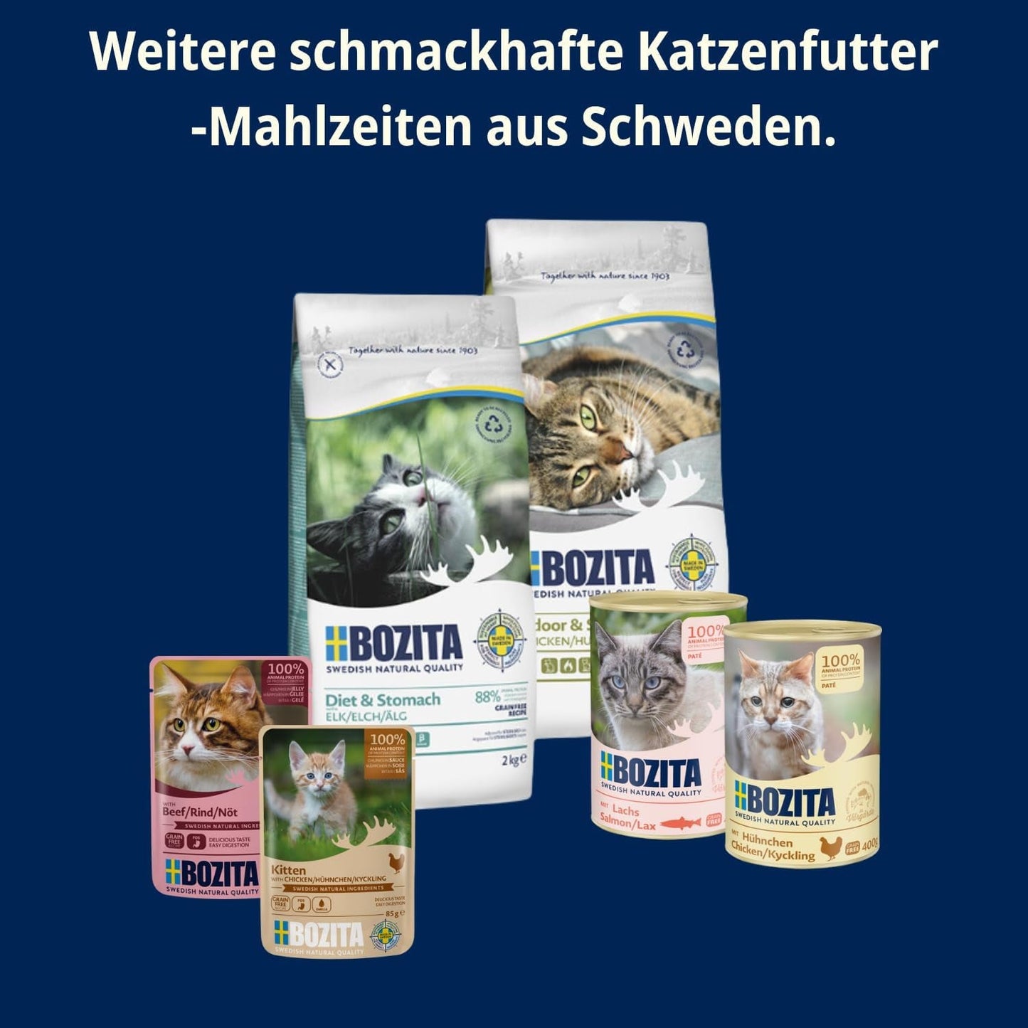 Bozita Mousse Ocean Mix - 12 x 85 g vlhké krmivo pro kočky s tuňákem, lososem nebo žlutou treskou - bez obilovin, bez cukru a umělých barviv - s postbiotiky pro zdravou střevní flóru