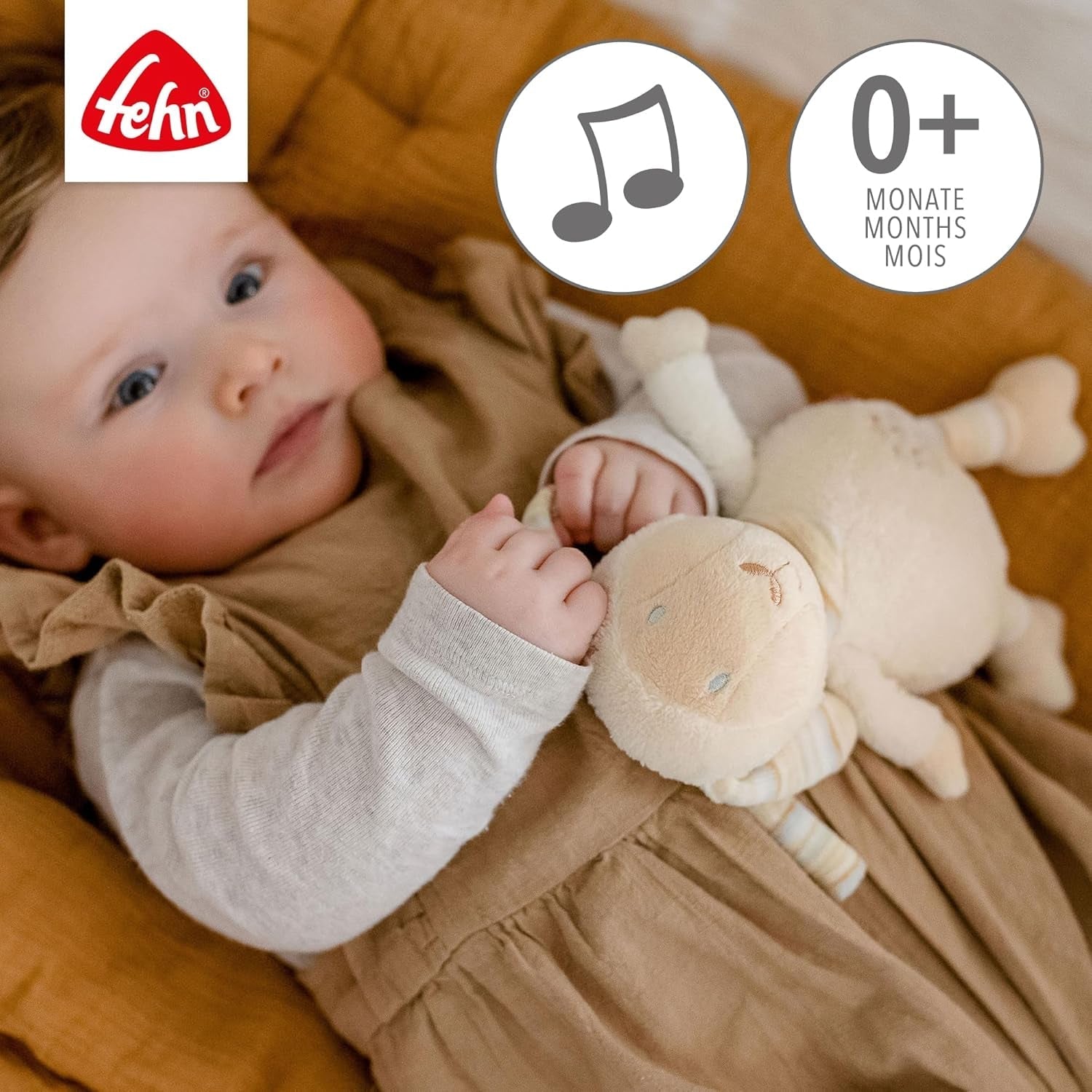 Fehn music box baby sleep aid ovečka - plyšová hračka s nástavcem - uspávací písnička "Brahms lullaby" - dětská hračka na cesty i domů - hudební hračky pro miminka a děti Bebe Naty Shop Toys