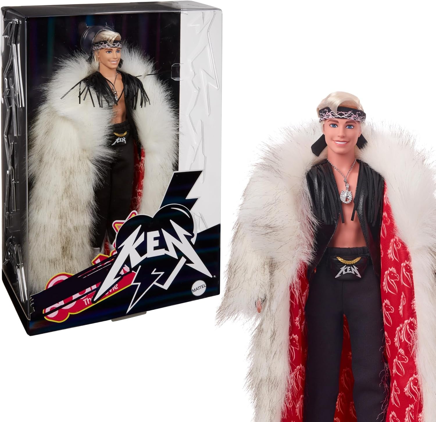 Barbie filmová sběratelská panenka Ken na sobě kabát z umělé kožešiny a černou vestu s třásněmi s šátkem, HRF31 Naty Shop Dolls Toy_Figure