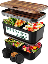 Box na oběd Umami pro dospělé, 4 netěsnící příbory a přihrádka, stohovatelný box Bento box, box na oběd pro dospělé, nádoba na salát, piknikový / kancelářský box na oběd, šedá uhlí, 1500 ml Naty Shop boxy na skladování potravin Černá Wenge - 1500 ml L Stohovatelné Uvnitř každého Jiné00l Stohovatelné Uvnitř každého jiného