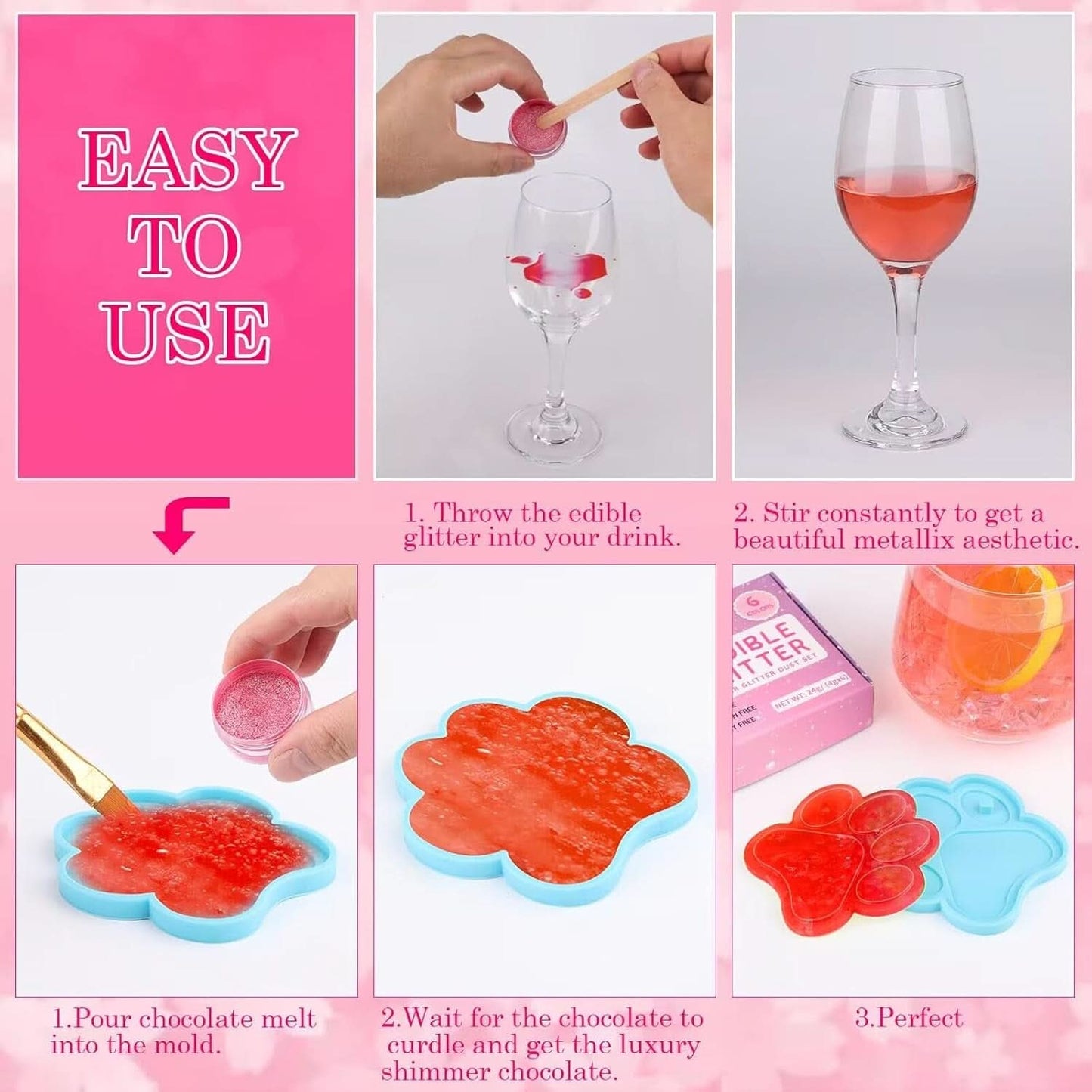 Jedlé třpytky, sada 4 nebo 6 barevných odstínů, 4 gramy na produkt Glitter Naty Shop