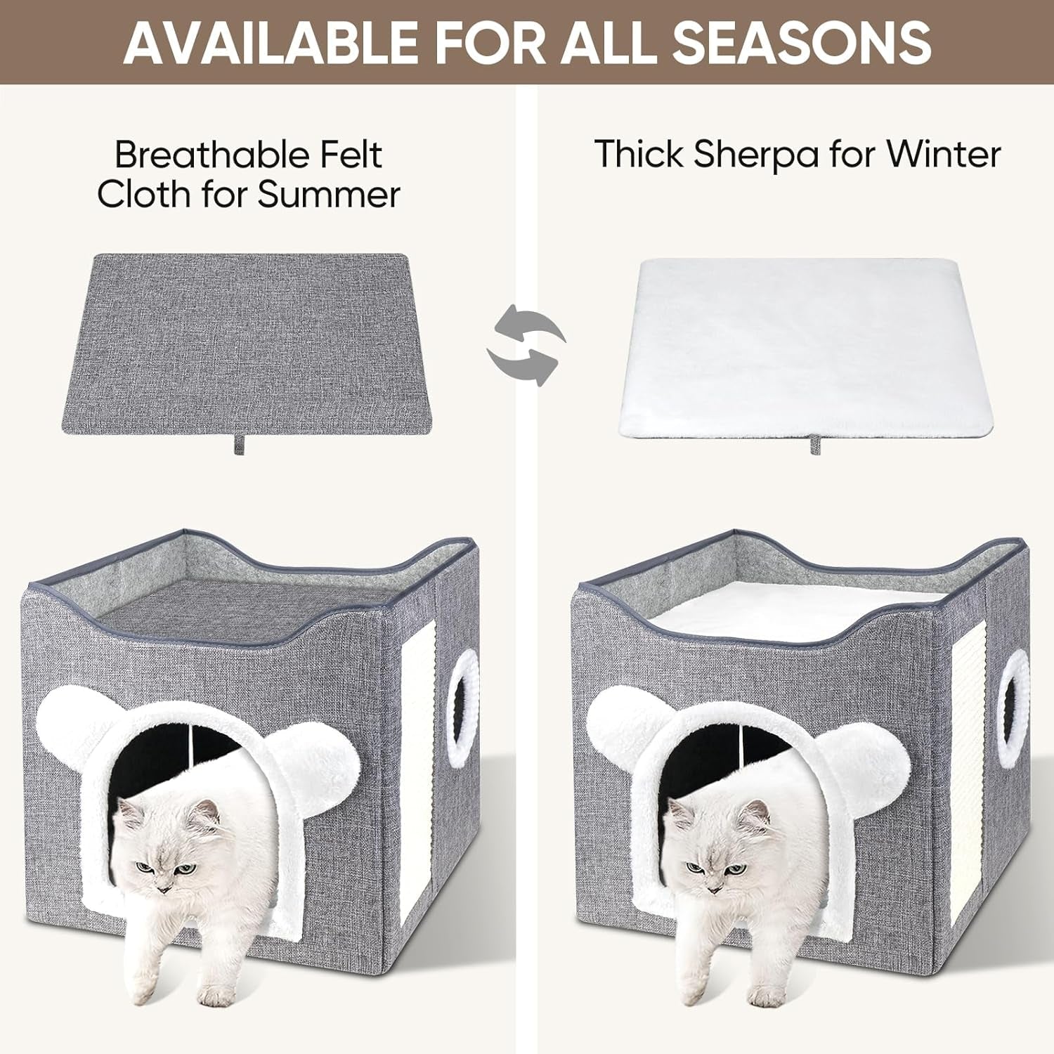 Katzenbetten für Indoor Katzen, Faltbares Katzenhaus, Katzenhöhle 2 Schicht Würfel Großer Raum Katzenbett mit Kratzbrett und Spielball, 15,8 x 15,8 x 15 palců