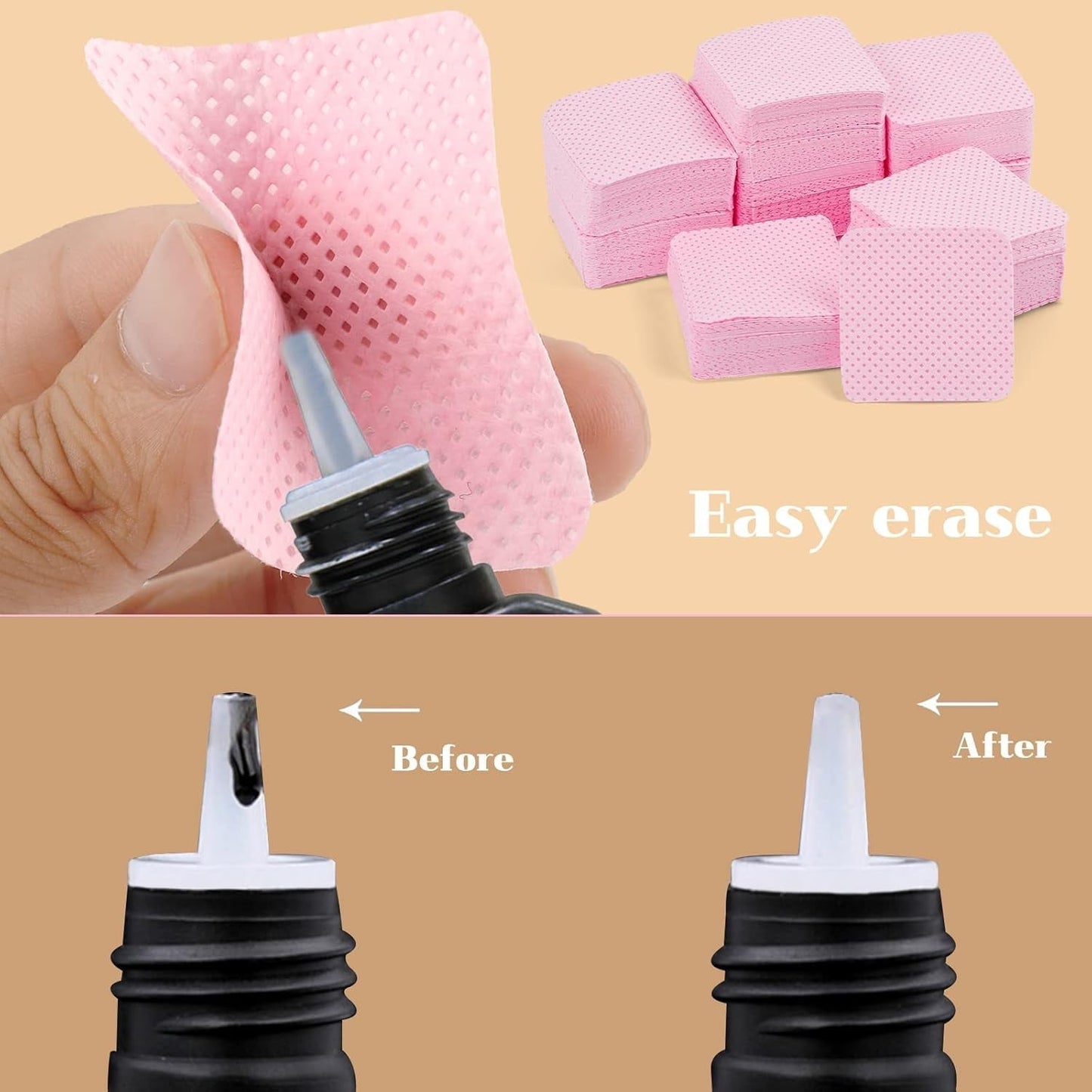 300 Stück Nagellackentferner Pads, Fusselfreie Nägel Wattepads Für Nägel Nagellackentferner Ubrousky na nehty Cleaner Gelnägel - Rosa