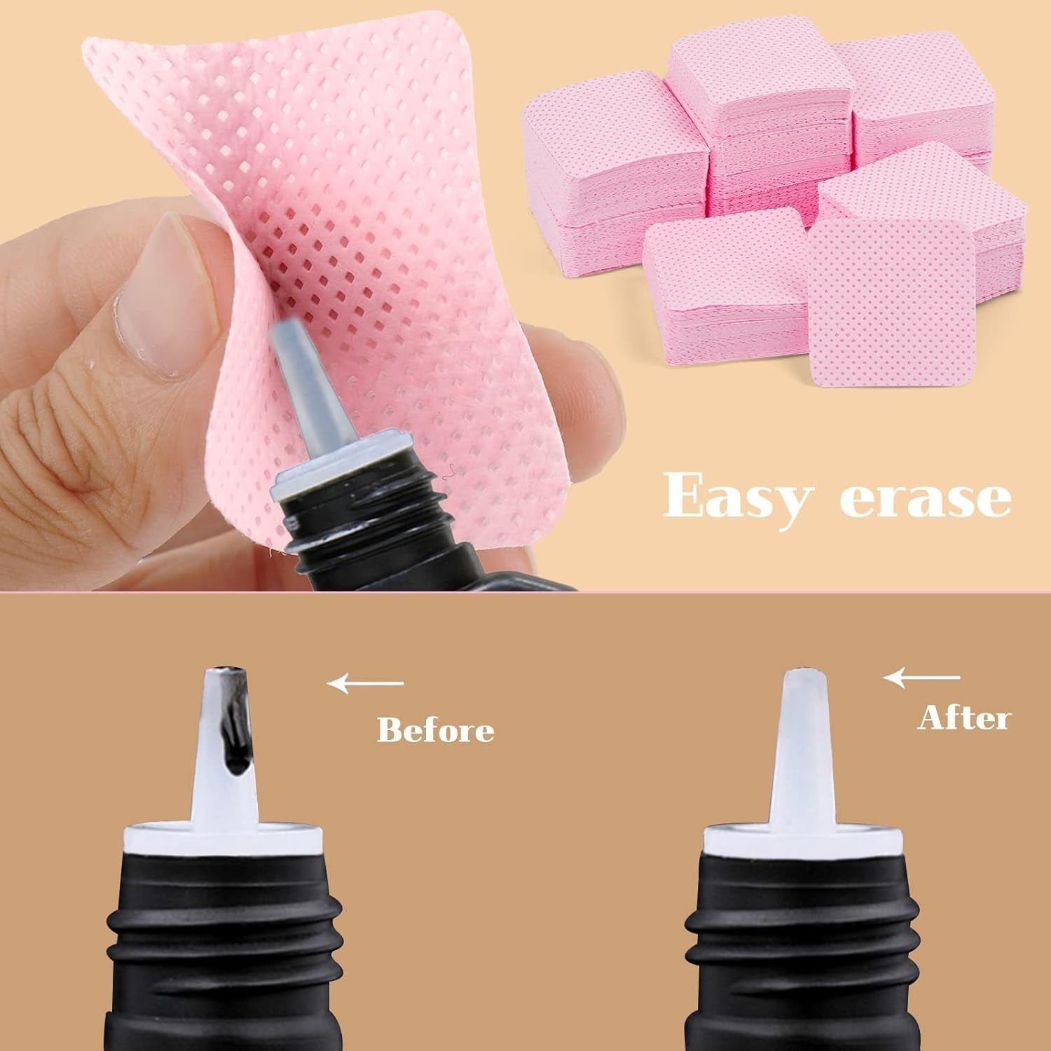 300 Stück Nagellackentferner Pads, Fusselfreie Nägel Wattepads Für Nägel Nagellackentferner Ubrousky na nehty Cleaner Gelnägel - Rosa