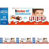 Kinder Chocolate - plněné mléčné čokoládové tyčinky - 1 balení obsahující 24 jednotlivých tyčinek (24 x 12,5 g).