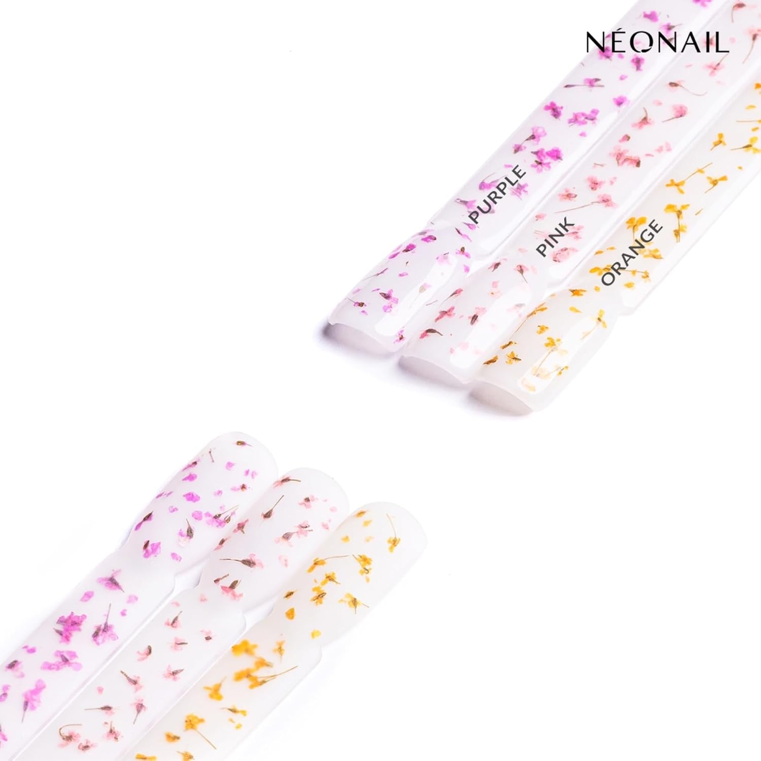 NÉONAIL Sada květin na nehty - Trockenblumen - Getrocknete Blumen - Nageldesign Zubehör - Nageldekorationen - Getrocknete Blüten - Dekorace na nehty - Gelnägel Zubehör - 3 barvy - Rosa, Lila, Orange