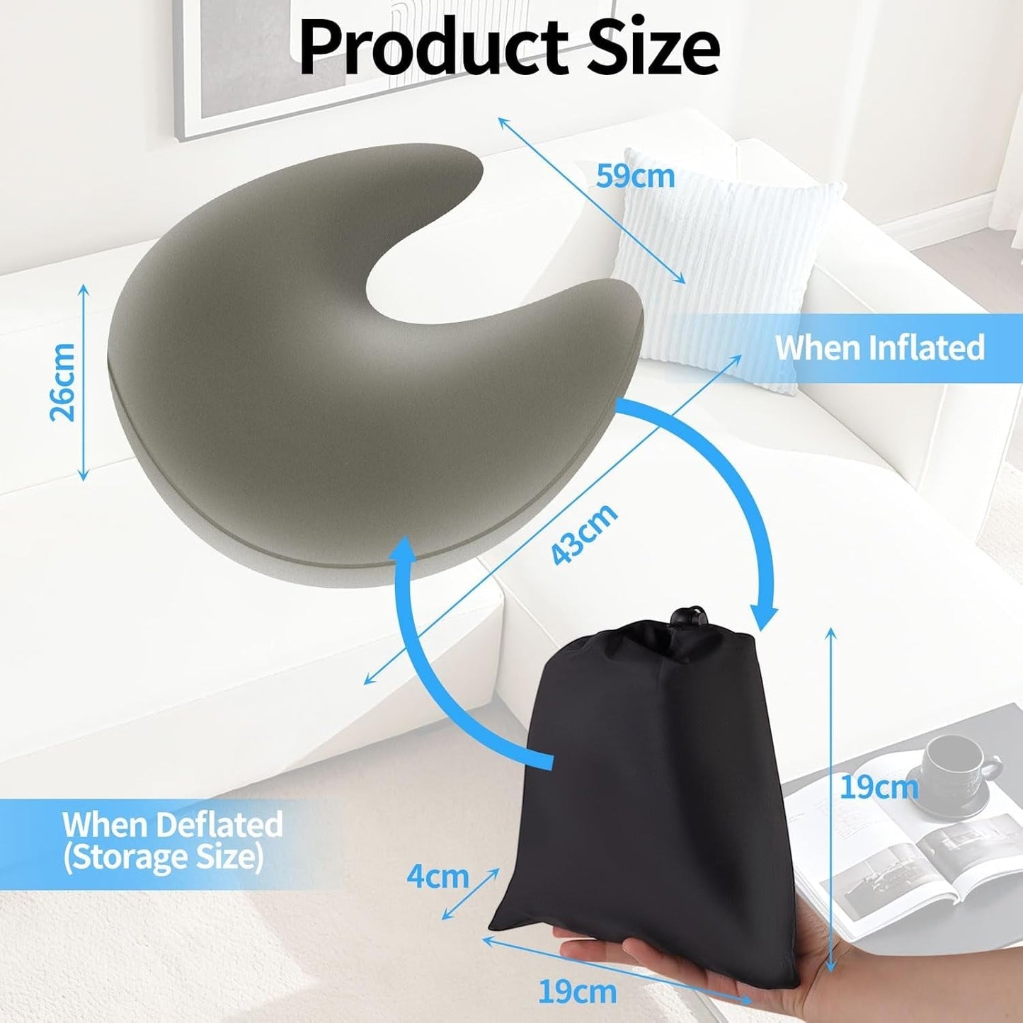 Polštář na čtení a herní polštář, přenosný nafukovací polštář na čtení s úložným vakem, ergonomický háčkovaný polštář na čtení, hraní, háčkování a práci