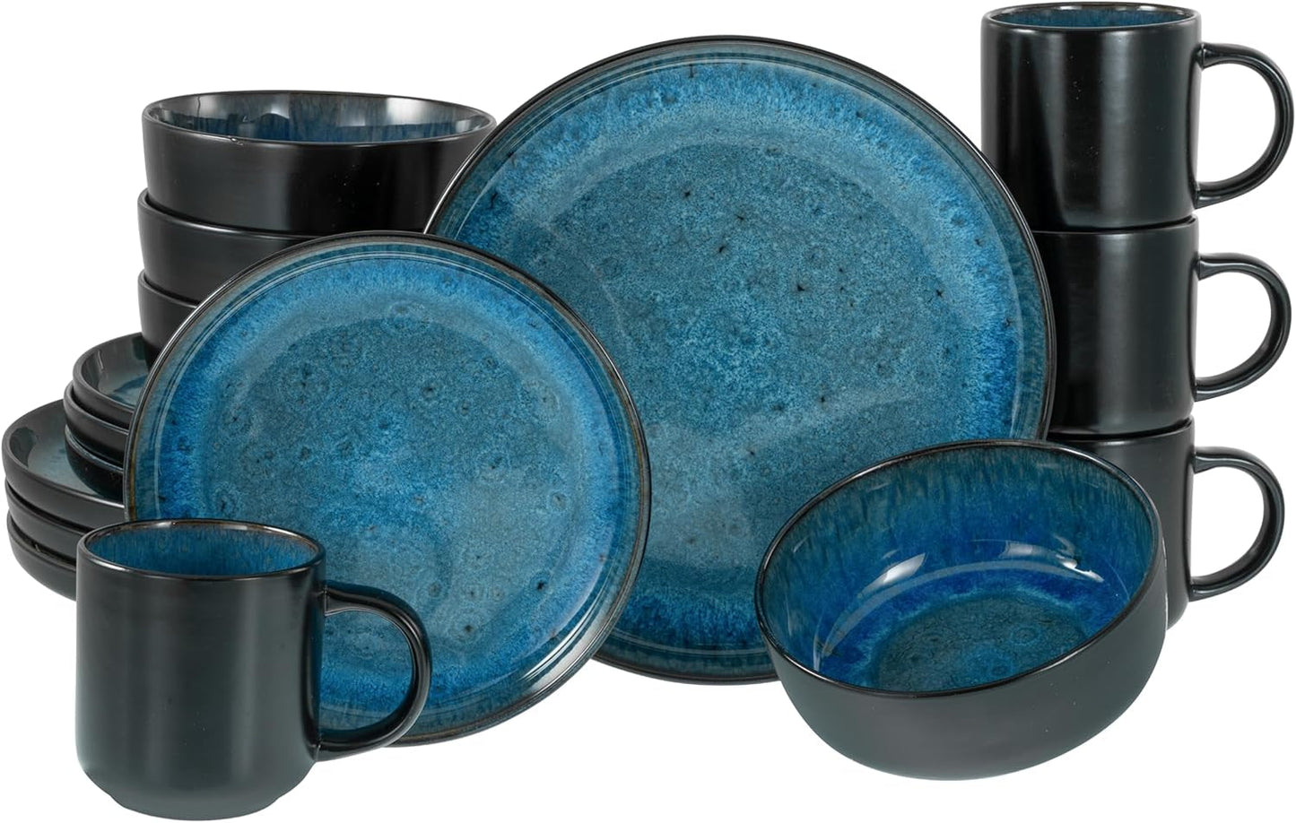 CreaTable, 20149, Nordic Fjord Blue Series, 16dílná sada nádobí pro 4, Porcelánová kombinovaná služba, Vhodné do myčky a mikrovlnné trouby, Kvalitní výroba