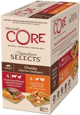 Wellness CORE Signature Selects 8 x 79 g, Mix Hovězí, Kuřecí a Krůtí - Mokré krmivo pro kočky, lahodné nudličky v omáčce, bez obilovin, přírodní, hypoalergenní, s vysokým obsahem bílkovin, s vysokým obsahem masa