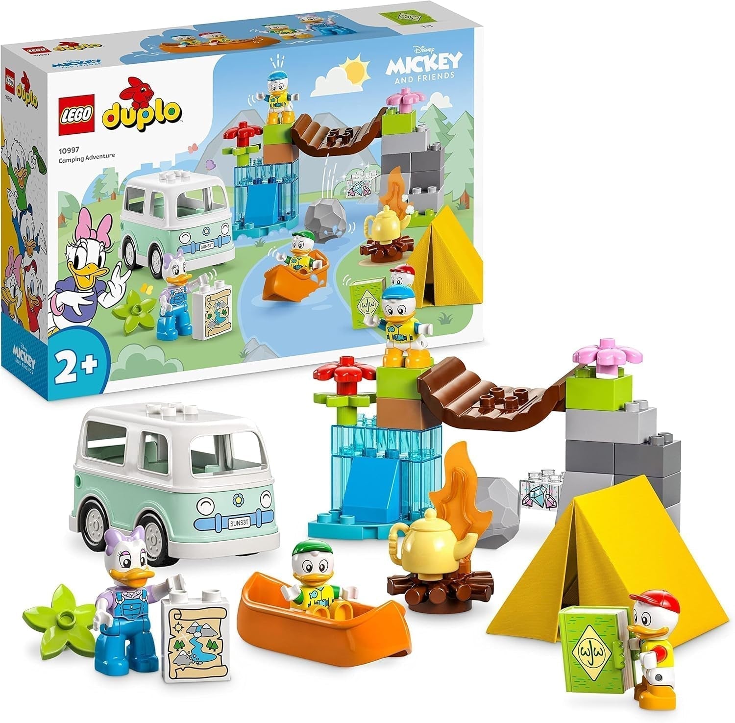 LEGO 10997 DUPLO Disney Mickey and Friends Campingová dobrodružná sada s karavanem, kánoí a figurkou kachny Daisy, stavebnice Dárek pro batolata od 2 let, dívky a chlapce Stavebnice Beuche den LEGO-Store Singur