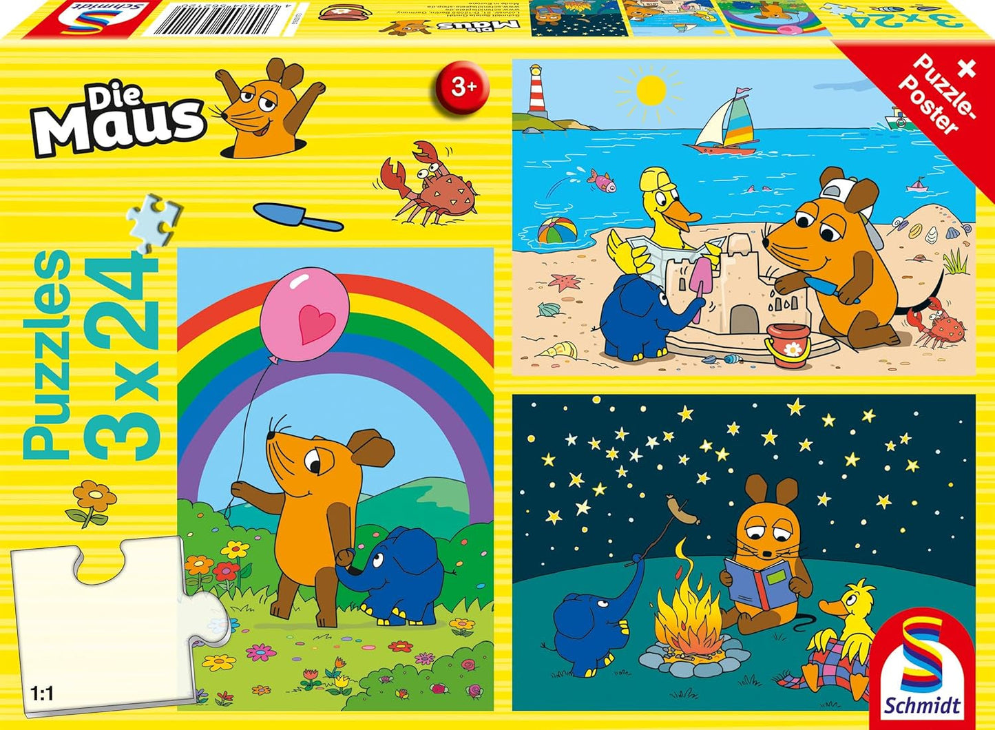 Schmidt Spiele 56212 Mouse Good Friends 3X24dílné puzzle pro děti Modré puzzle Naty Shop Výchozí název