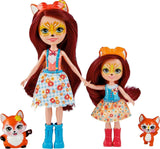 Enchantimals HCF81 - Felicity Fox a její sestřička (cca 15cm a cca 10cm) a 2 figurky zvířátek, odepínací sukně a doplňky, skvělý dárek pro děti od 3 let