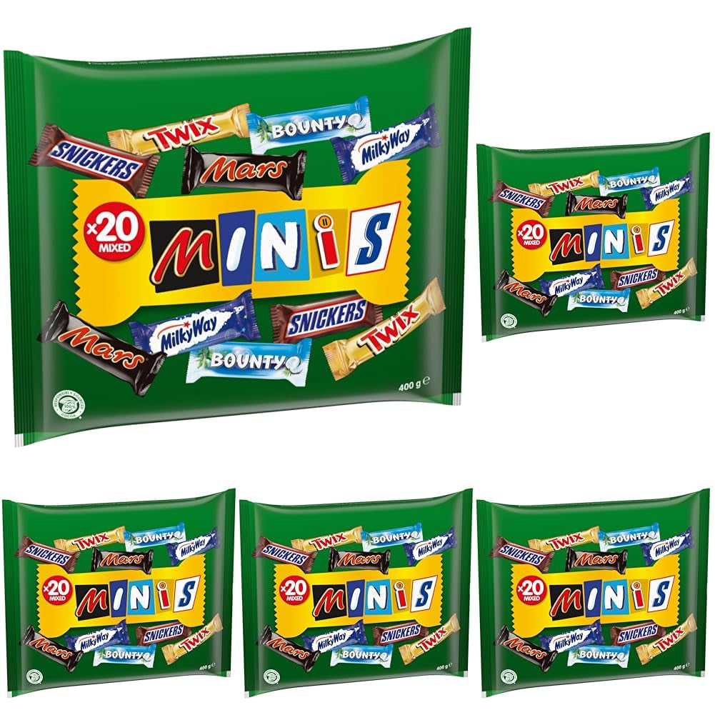 Mixed Minis, Snickers, Bounty, Twix, Milky Way, Čokoláda hromadné balení, Jedno balení (1 x 400 g) (balení 5 ks)