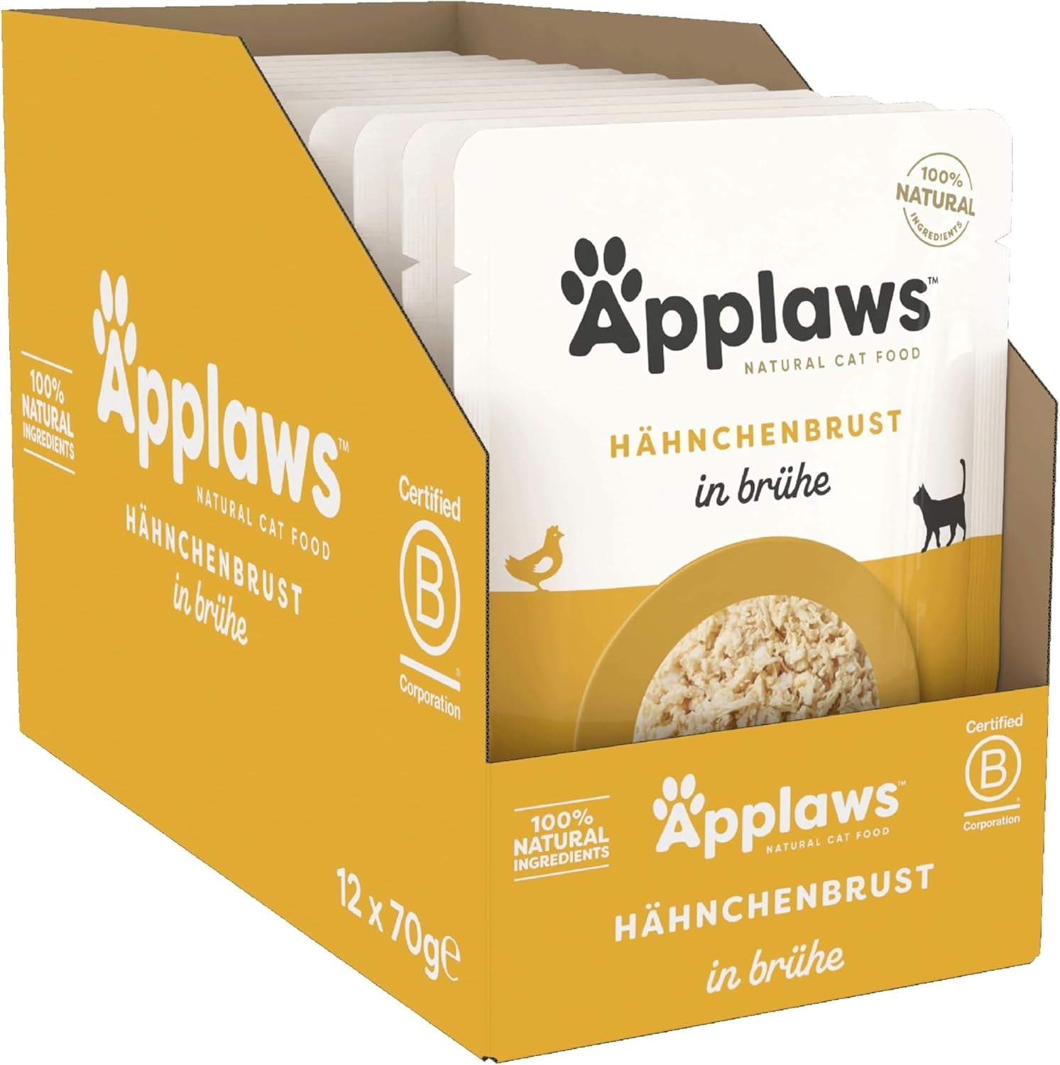 Applaws 100% přírodní mokré krmivo pro kočky, kuřecí prsa ve vývaru - balení 12 sáčků po 70 g