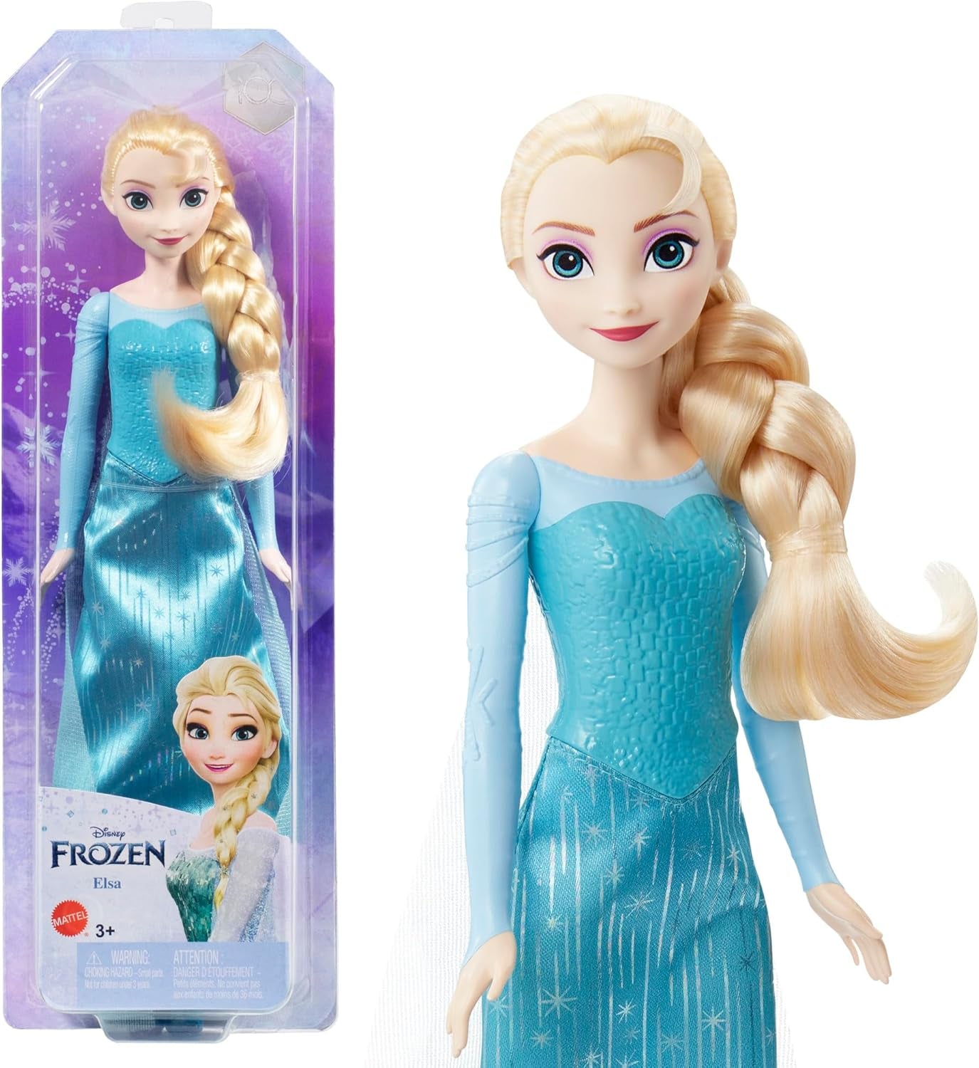 Elsa Mattel Disney panenka Frozen, panenka Frozen, rozčesatelné blond vlasy, polohovatelné, odnímatelné boty, dárky Disney, hračka od 3 let, HLW47