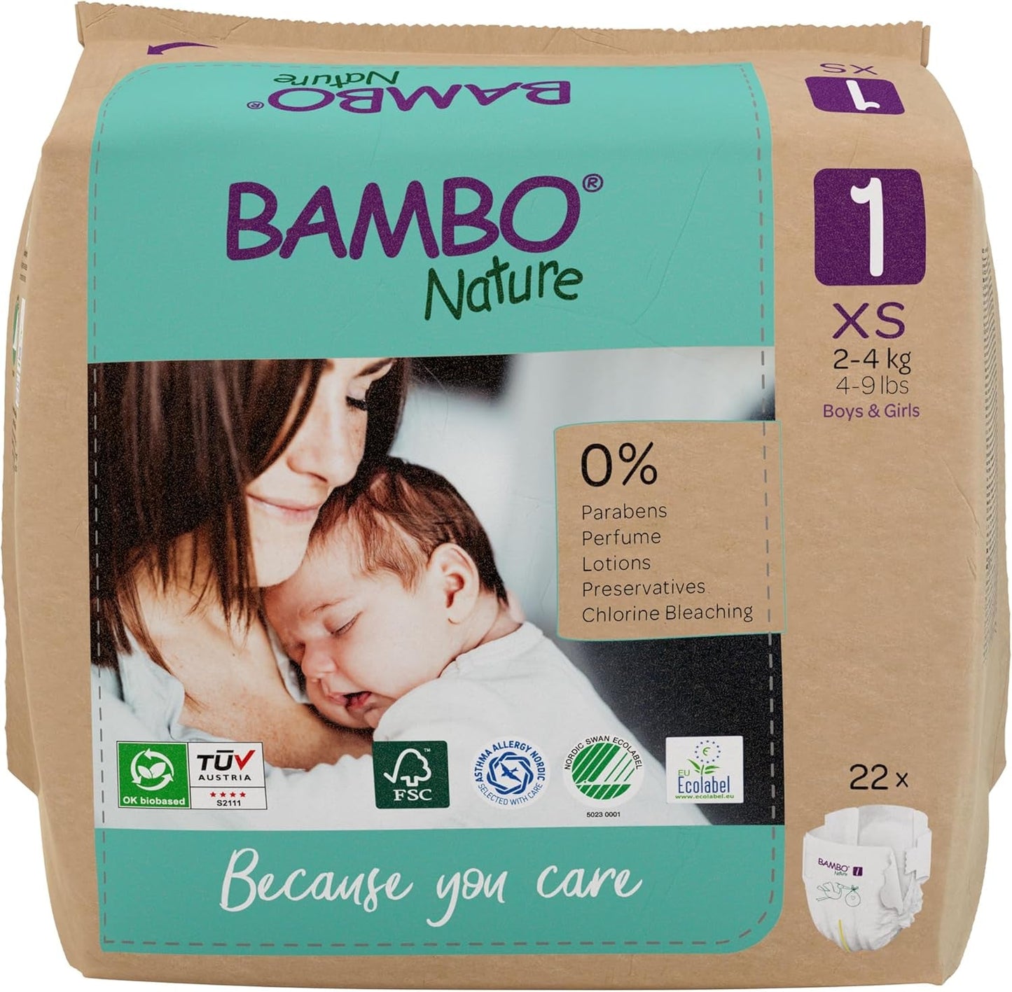 Dětské plenky Bambo Nature, velikost 1 (2-4 kg), 132 Count Moon Box | Prémiové plenky s vylepšenou ochranou proti protečení | Maximální pohodlí a svoboda pro novorozence | Dermatologicky testované plenky