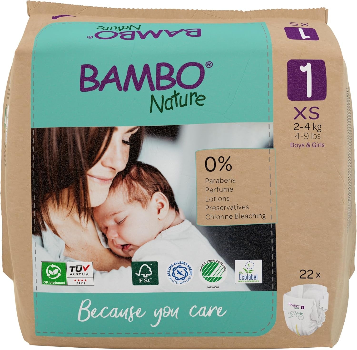 Dětské plenky Bambo Nature, velikost 1 (2-4 kg), 132 Count Moon Box | Prémiové plenky s vylepšenou ochranou proti protečení | Maximální pohodlí a svoboda pro novorozence | Dermatologicky testované plenky