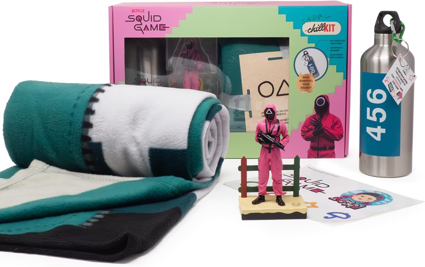 Netflix Chill Kit – Squid Game, oficiální licence, fleecová deka, sběratelský kousek, termoska, nálepka, tip na vánoční dárek, dárek k narozeninám Postele a deky Besuche den Neamedia Icons-Store Default Title