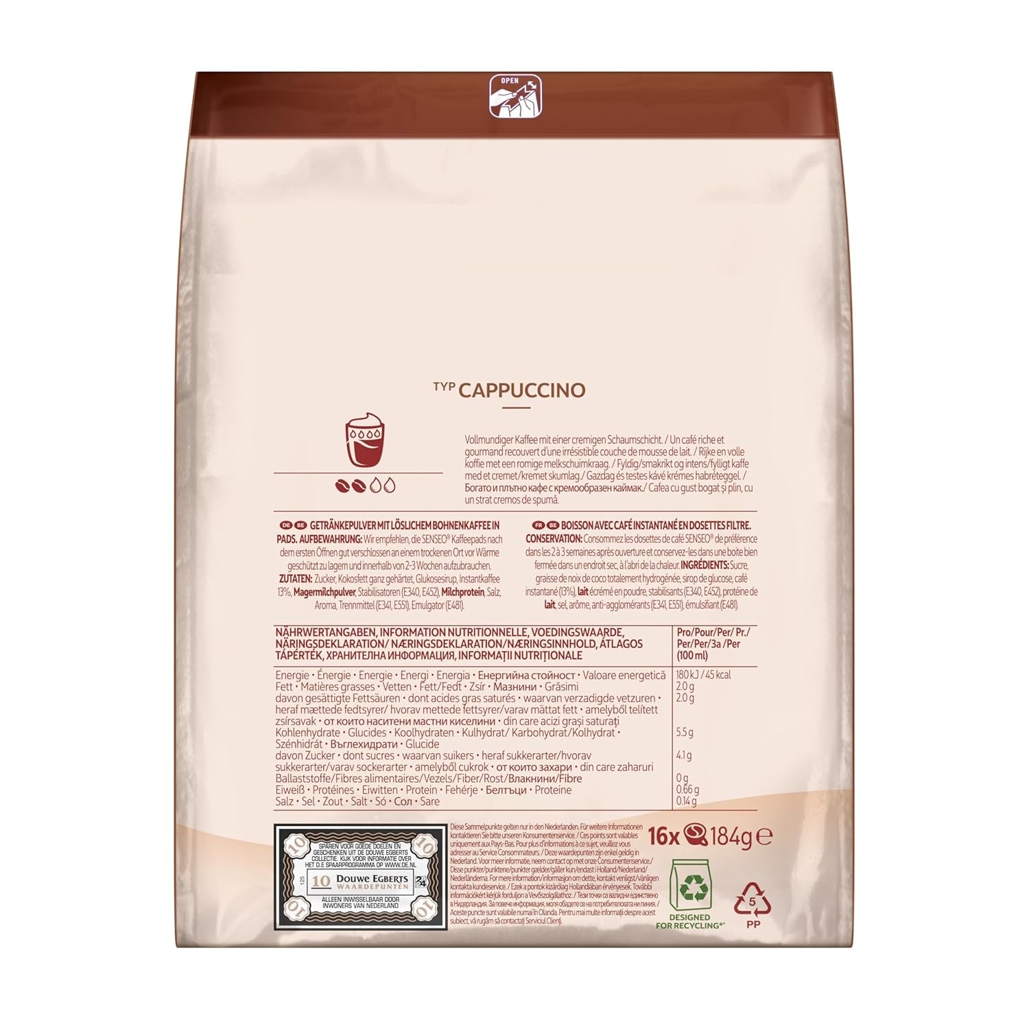 Senseo Pads Cappuccino, Vorratspackung, 5 x 16 Getränke, 80 kaffeepadů