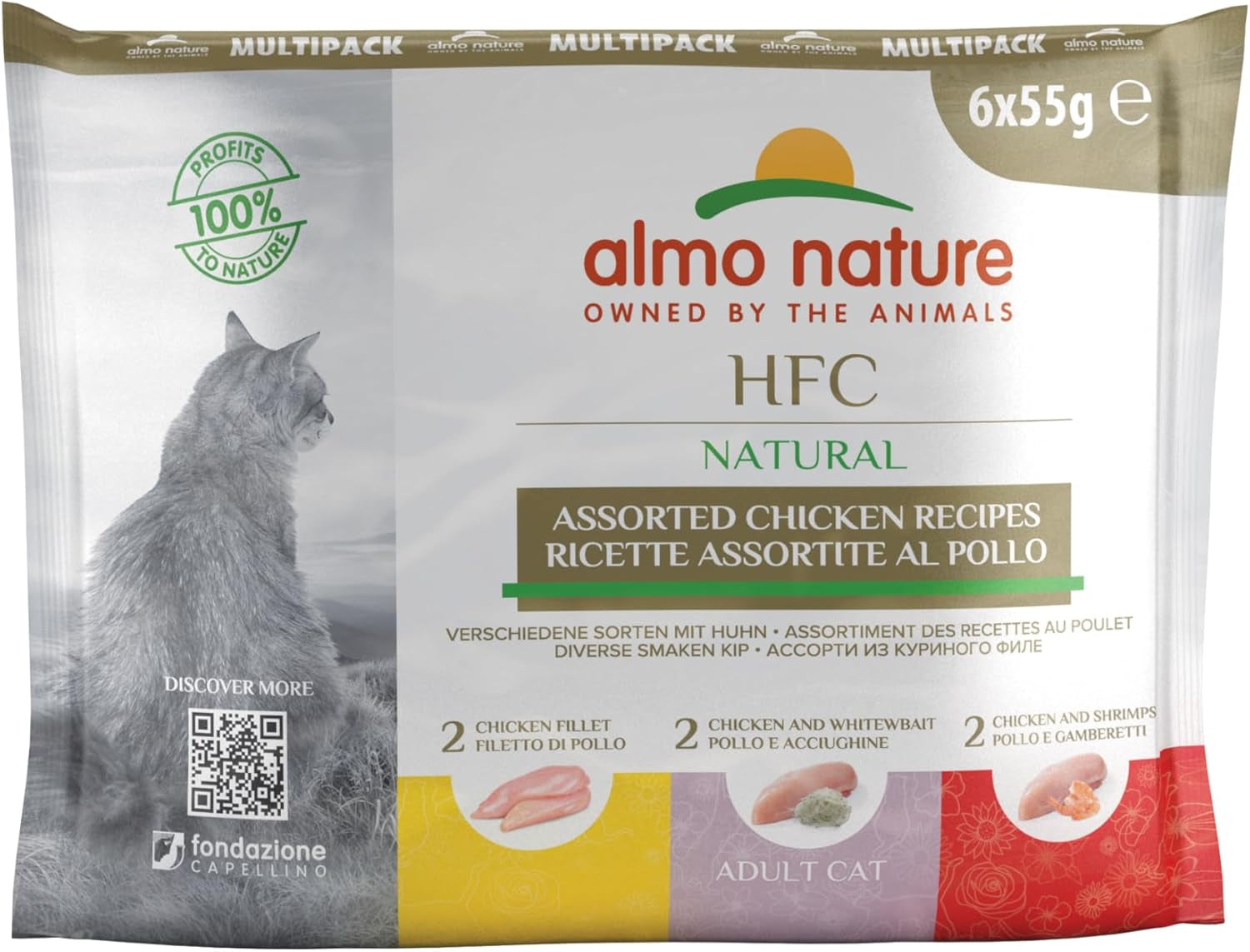 almo nature HFC Natural - Mokré krmivo pro kočky - s kuřecím masem - Lidská kvalita, Bez lepku, Monoprotein - 55g, balení 6 ks