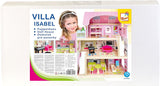 Bino World of Toys Domeček pro panenky s balkonem, Hračka pro batolata od 3 let, se 3 patry, schodištěm, 4 pokoji a balkonem vč. 15-TLG. Doplňky, Pro podporu dětských dovedností, Růžový design domečků pro panenky Naty Shop
