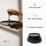 KIVY Geschirrset 6 Personen[Kratz & Spülmaschinenfest] 6x27cm + 6x22cm - Teller Set 12dílný moderní - Geschirr Set - Kombiservice - Geschirrset - Teller Set Schwarz - Teller Schwarz Matt