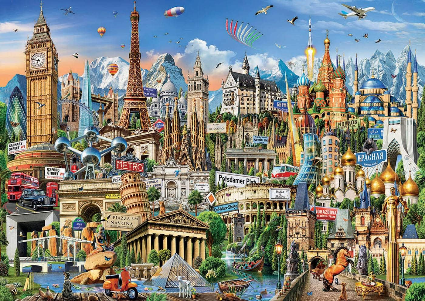 Educa - Puzzle 2000 dílků pro dospělé | Dominanty Evropy, puzzle 2000 dílků pro dospělé a děti od 14 let, Turistické atrakce (17697) Puzzle Naty Shop