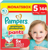 Pampers Premium Protection Pants Velikost 7, 123 Plenky, 15 kg+, s 360° nastavením a měkkými manžetami proti protečení pro optimální pohodlí a ochranu