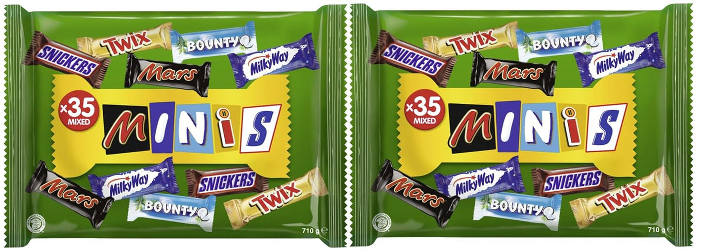 Hromadné balení mini míchané čokolády, čokoláda, 35 mini čokoládových svačin (Mars, Snickers, Bounty, Twix, Milky Way) jako sladkosti, čokoládový dárek, bonboniéra (710 g)