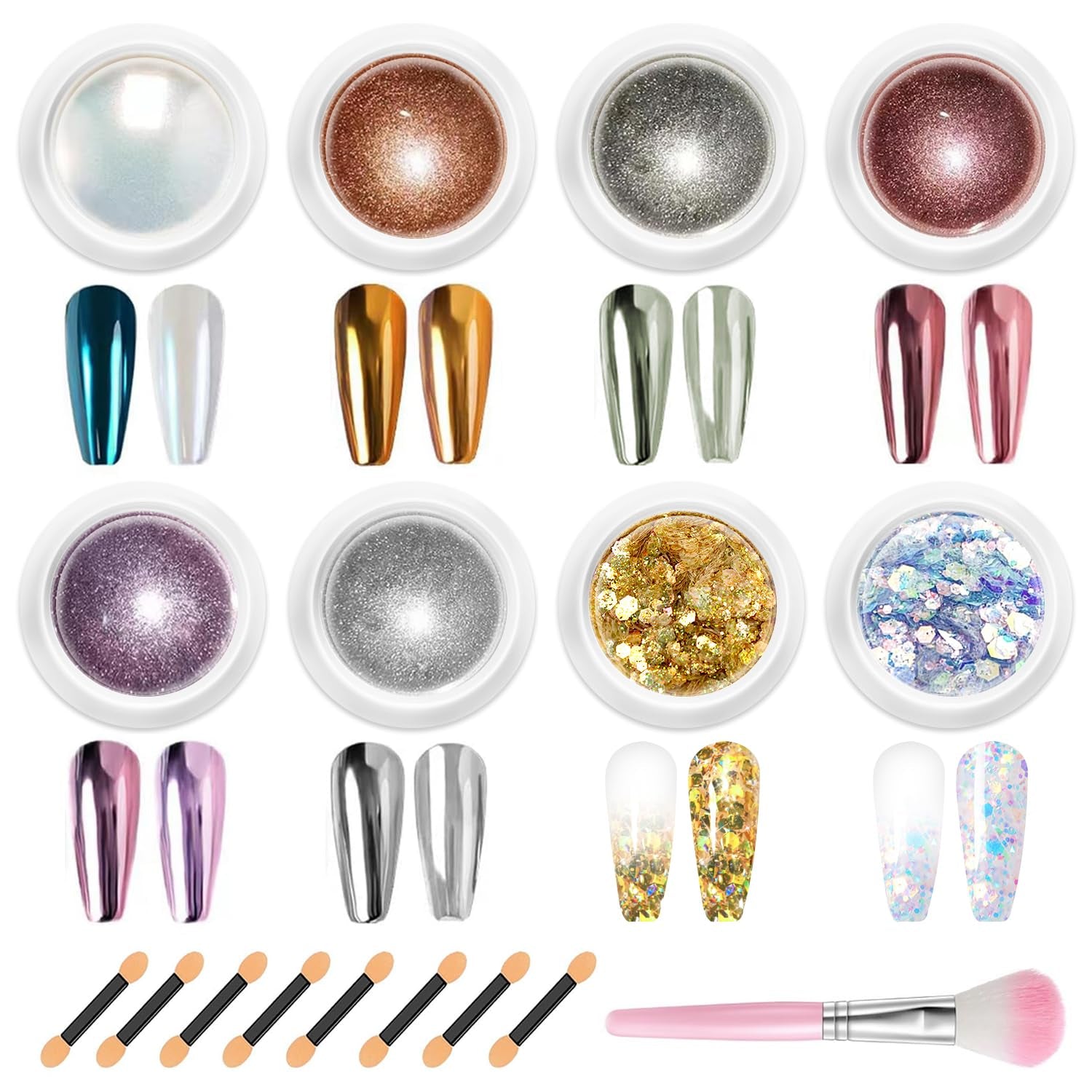 BISHENGYF Rose Gold Chrome Nail PowderNeue Upgrade Grosse Kapazitä Chrom PulverSuper-Spiegeleffekt Metall Mirror Chrome Powder – Neon Glassy Pearl Effect Glitter Nagelkunst Pulver Für DIY Salon