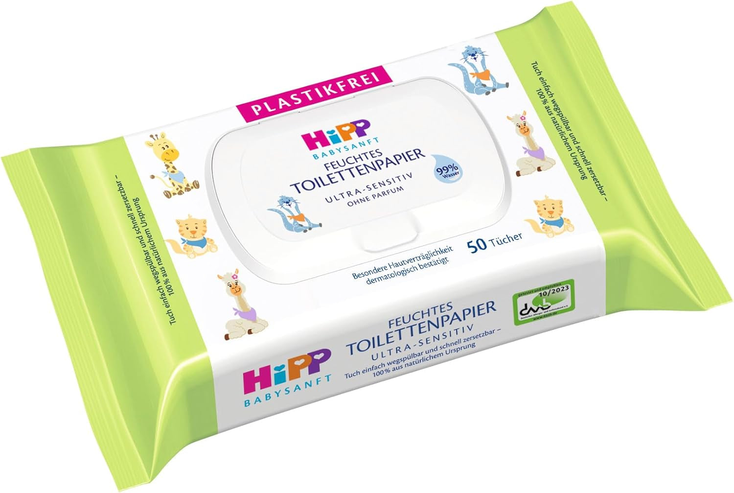 HiPP Baby Soft Wet toaletní papír (6 x 50 listů), 99 % voda, Ultra Sensitive, Neparfémovaný, s odklápěcím víčkem